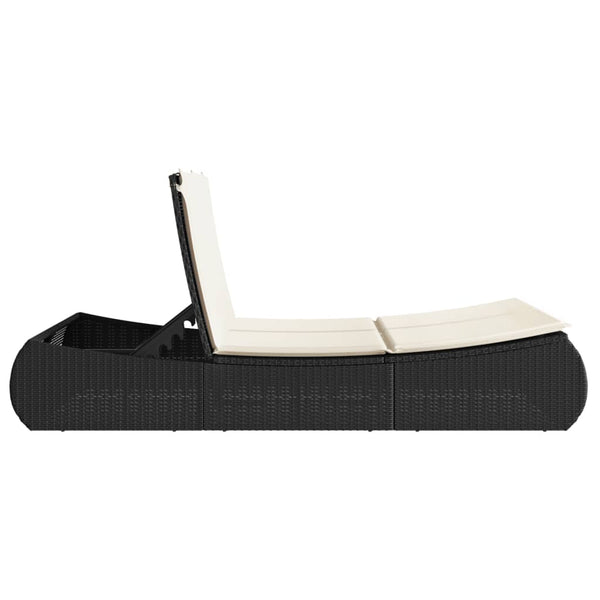 Doppel Sonnenliege mit Kissen, Schwarz Poly Rattan