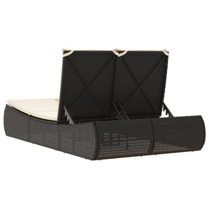 Doppel Sonnenliege mit Kissen, Schwarz Poly Rattan