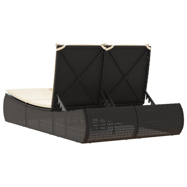 Doppel Sonnenliege mit Kissen, Schwarz Poly Rattan
