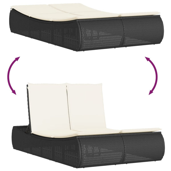 Doppel Sonnenliege mit Kissen, Schwarz Poly Rattan