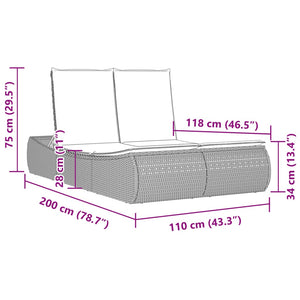 Doppel Sonnenliege mit Kissen, Schwarz Poly Rattan