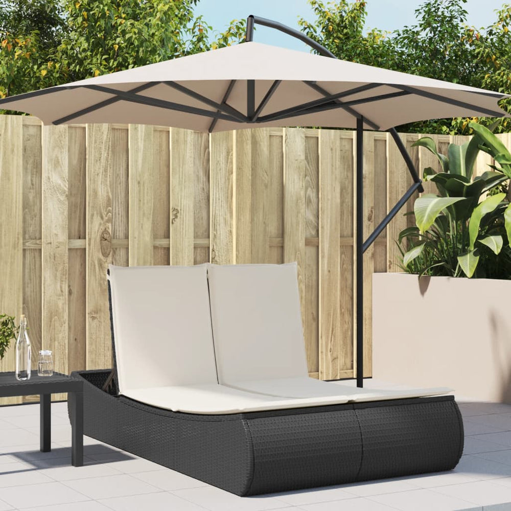 Doppel Sonnenliege mit Kissen, Schwarz Poly Rattan