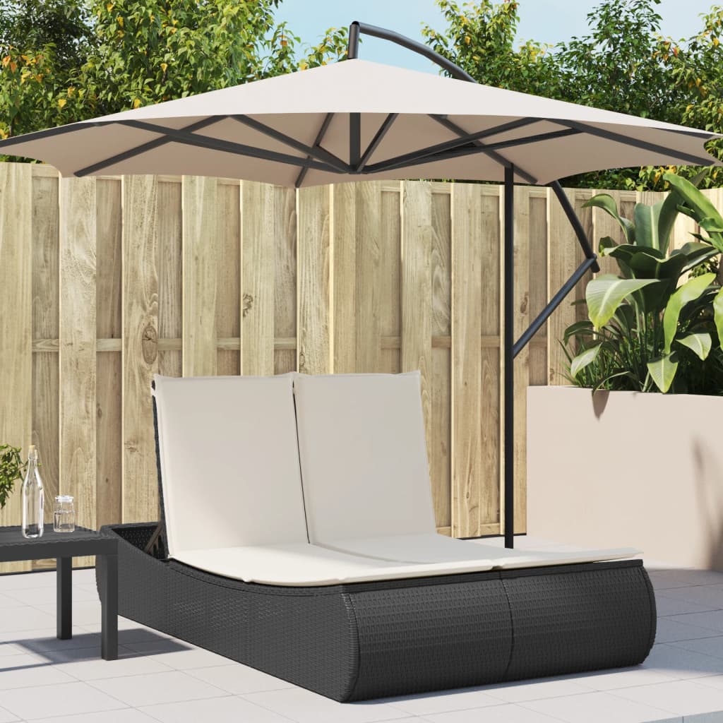 Doppel Sonnenliege mit Kissen, Schwarz Poly Rattan