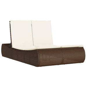 Doppel Sonnenliege Braun Poly Rattan mit Auflagen