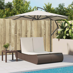 Doppel Sonnenliege Braun Poly Rattan mit Auflagen