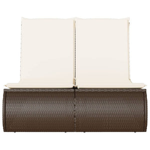 Doppel Sonnenliege Braun Poly Rattan mit Auflagen