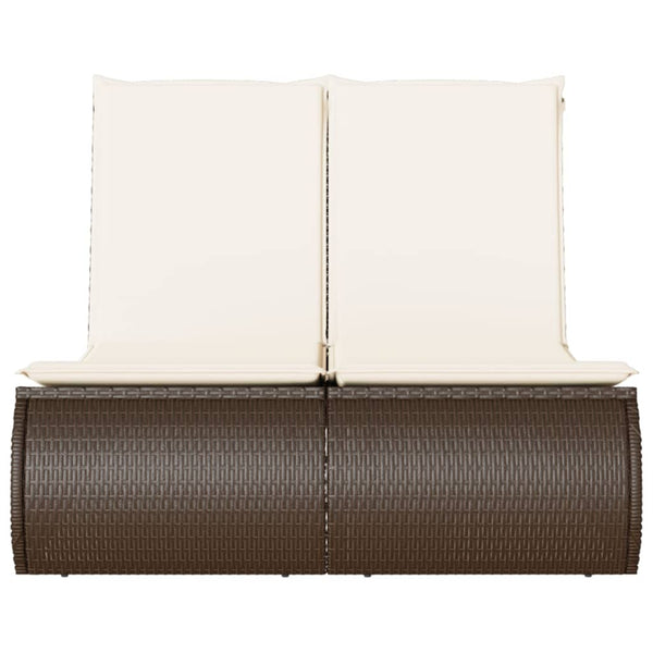 Doppel Sonnenliege Braun Poly Rattan mit Auflagen