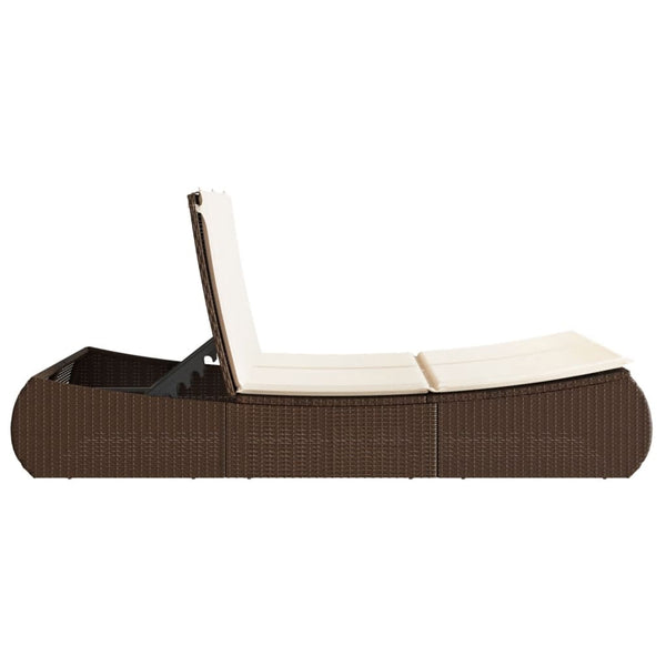 Doppel Sonnenliege Braun Poly Rattan mit Auflagen