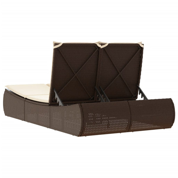 Doppel Sonnenliege Braun Poly Rattan mit Auflagen