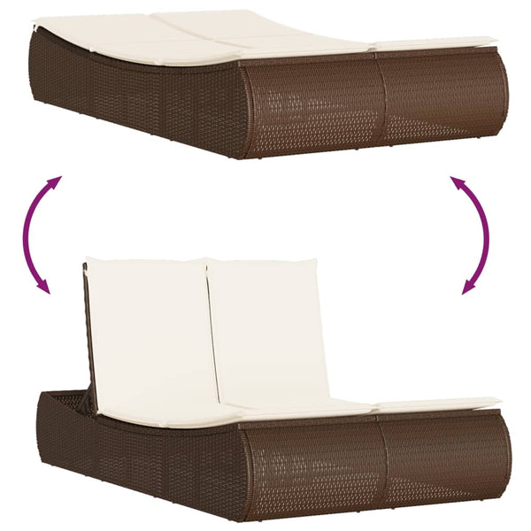 Doppel Sonnenliege Braun Poly Rattan mit Auflagen