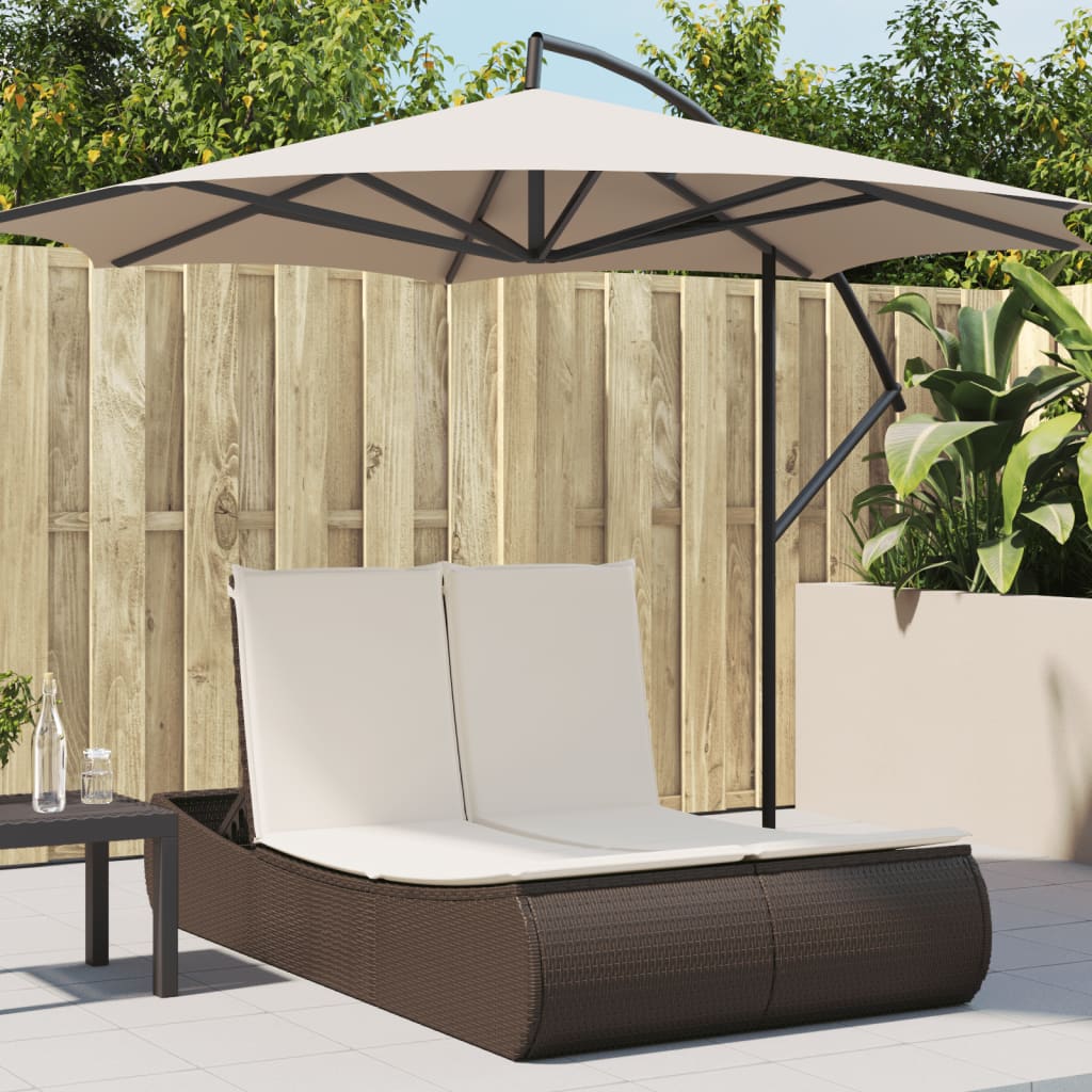 Doppel Sonnenliege Braun Poly Rattan mit Auflagen