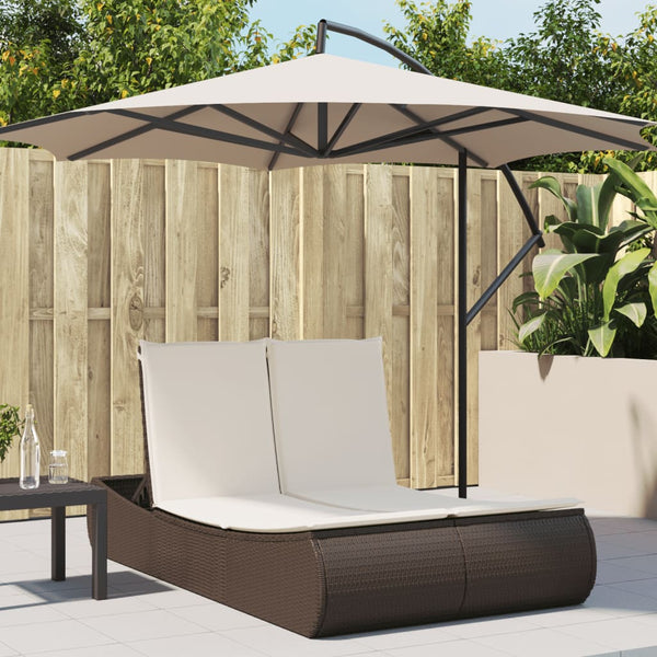 Doppel Sonnenliege Braun Poly Rattan mit Auflagen