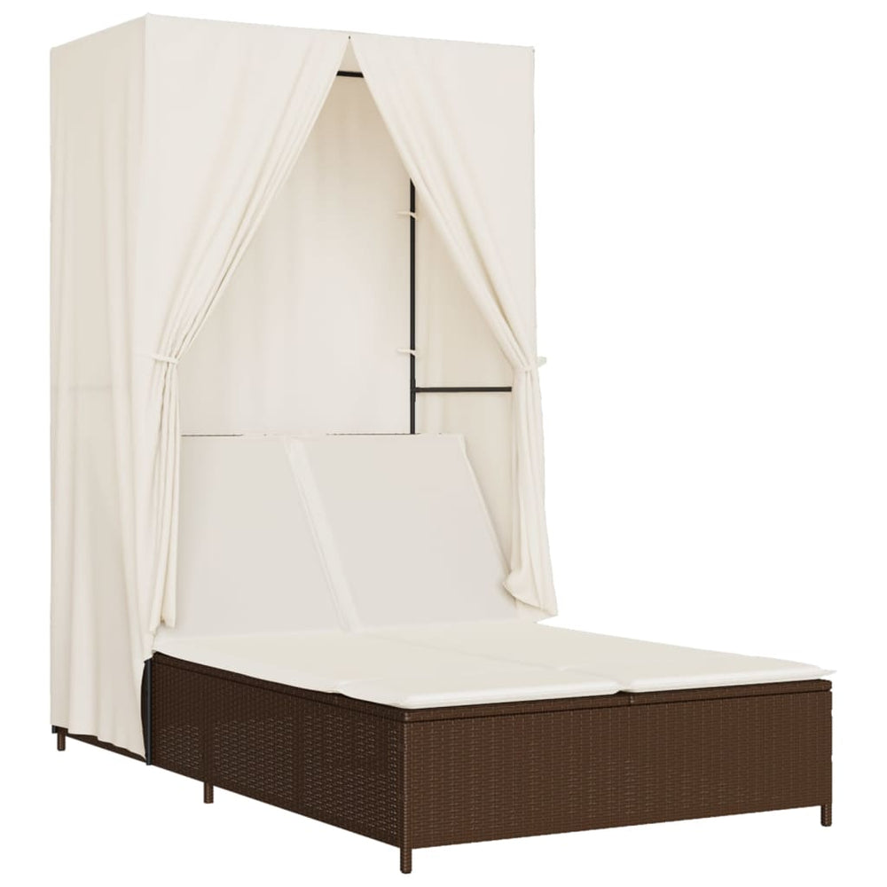 Doppel Sonnenliege mit Dach Braun Poly Rattan