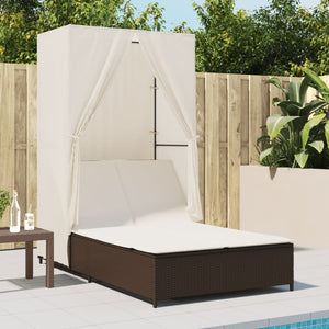 Doppel Sonnenliege mit Dach Braun Poly Rattan
