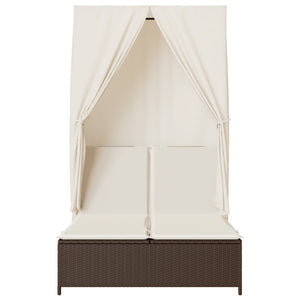 Doppel Sonnenliege mit Dach Braun Poly Rattan