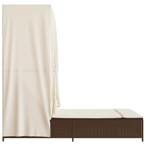 Doppel Sonnenliege mit Dach Braun Poly Rattan