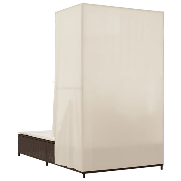 Doppel Sonnenliege mit Dach Braun Poly Rattan