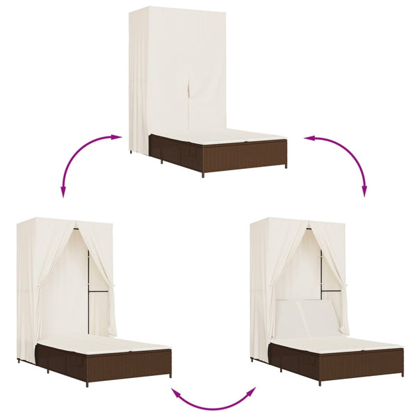 Doppel Sonnenliege mit Dach Braun Poly Rattan