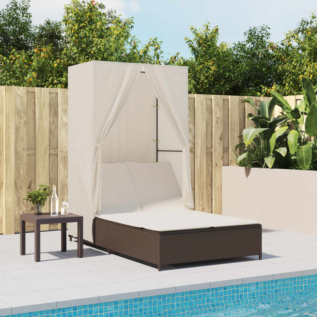 Doppel Sonnenliege mit Dach Braun Poly Rattan