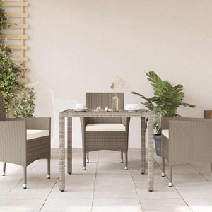 vidaXL Table de jardin avec plateau en verre Gris clair 90x90x75 cm Résine tressée