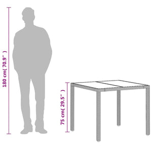 vidaXL Table de jardin avec plateau en verre Gris clair 90x90x75 cm Résine tressée