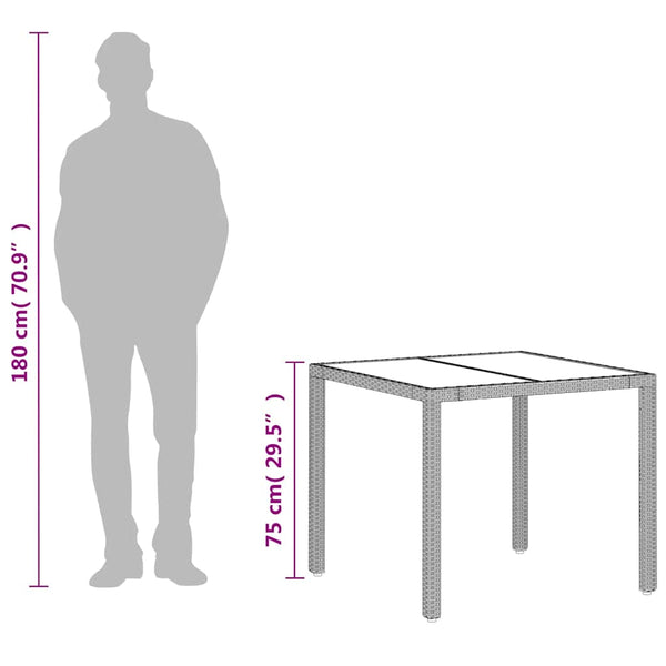 vidaXL Table de jardin avec plateau en verre Gris clair 90x90x75 cm Résine tressée