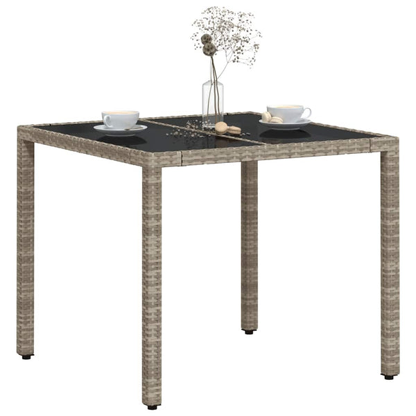 vidaXL Table de jardin avec plateau en verre Gris clair 90x90x75 cm Résine tressée
