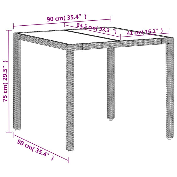 vidaXL Table de jardin avec plateau en verre Gris clair 90x90x75 cm Résine tressée