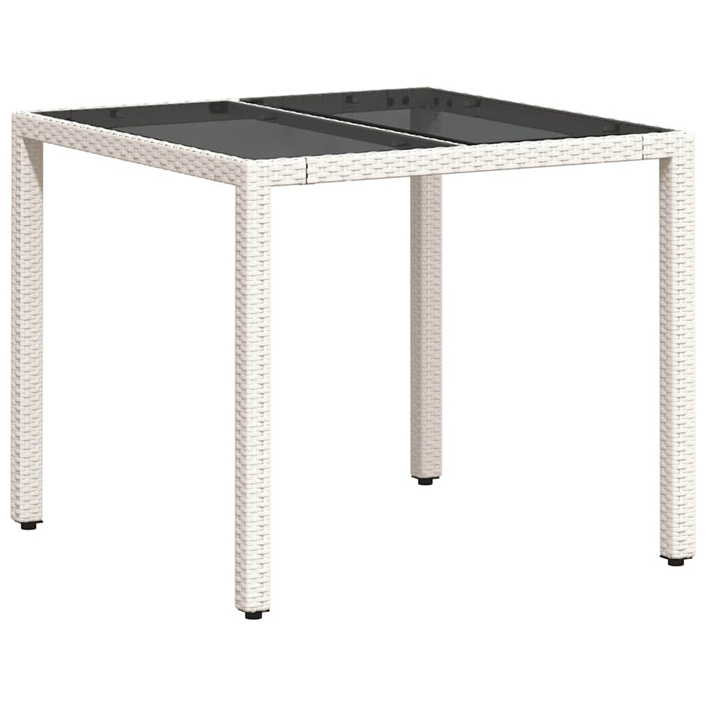 Weißer Gartentisch mit Glasplatte 90x90 cm
