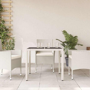 Weißer Gartentisch mit Glasplatte 90x90 cm