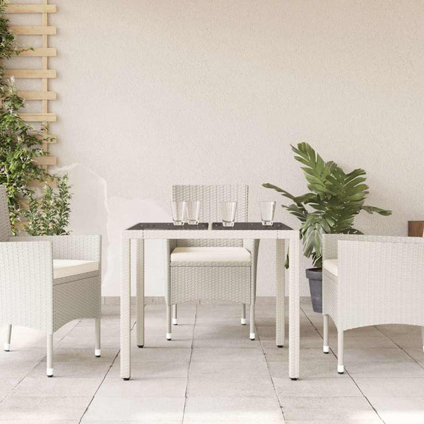 Weißer Gartentisch mit Glasplatte 90x90 cm