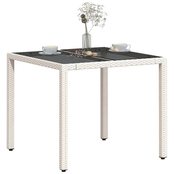 Weißer Gartentisch mit Glasplatte 90x90 cm