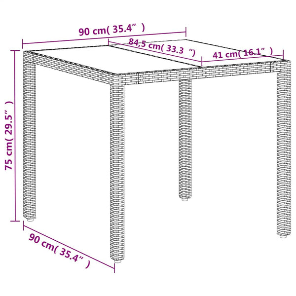 Weißer Gartentisch mit Glasplatte 90x90 cm