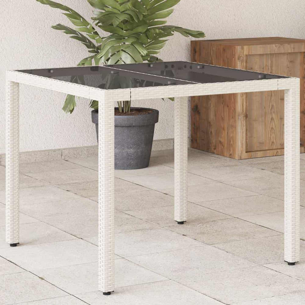 Weißer Gartentisch mit Glasplatte 90x90 cm