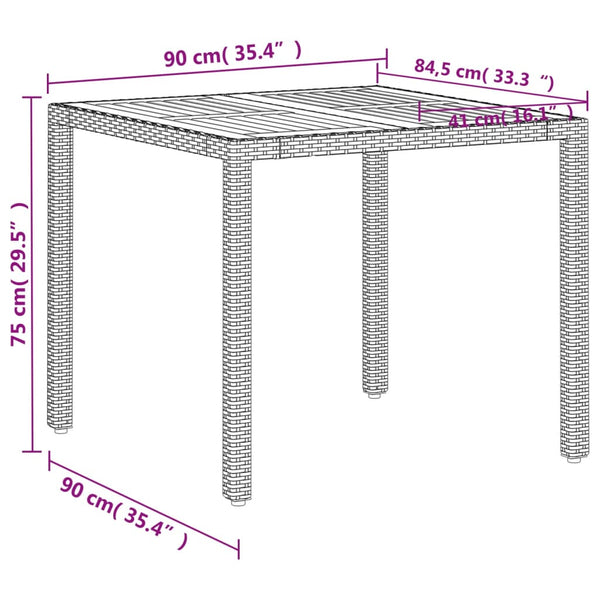 Beiger Gartentisch 90x90 cm Poly Rattan