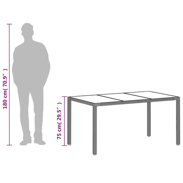 vidaXL Table de jardin avec plateau en verre Gris clair 150x90x75 cm Résine tressée