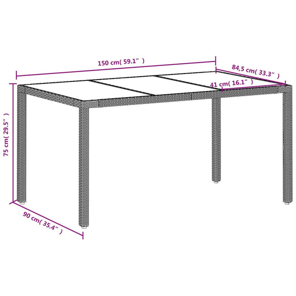 vidaXL Table de jardin avec plateau en verre Gris clair 150x90x75 cm Résine tressée