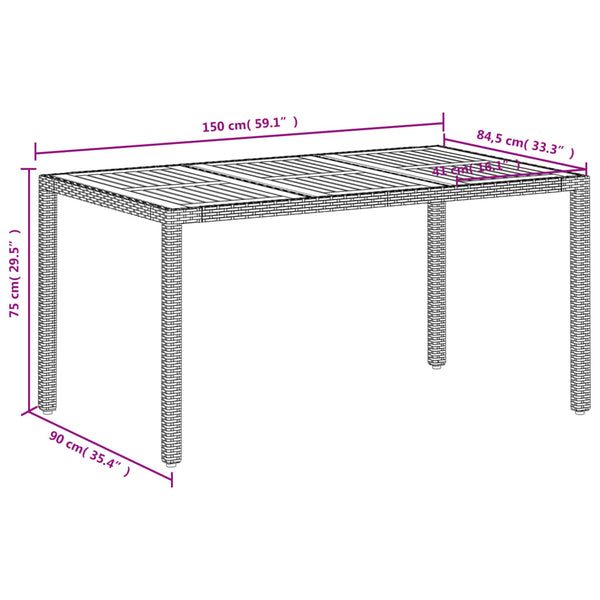 Gartentisch Beige Poly Rattan 150x90 cm