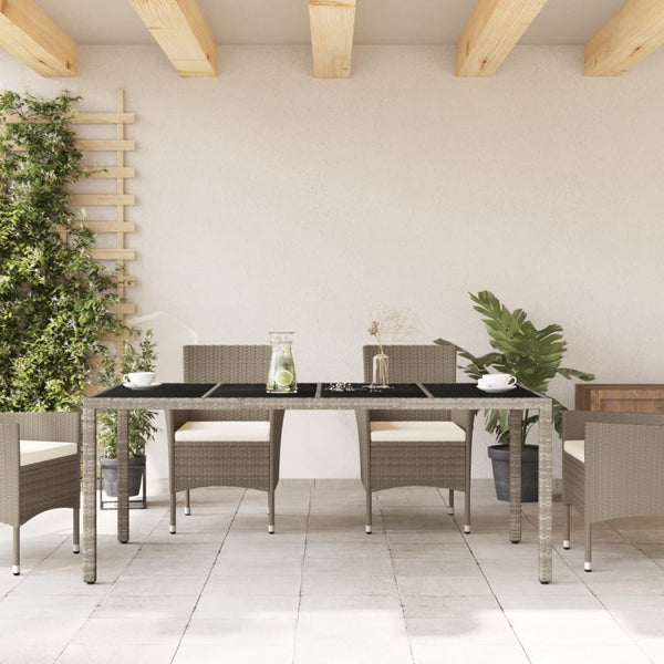 vidaXL Table de jardin avec plateau en verre Gris clair 190x90x75 cm Résine tressée