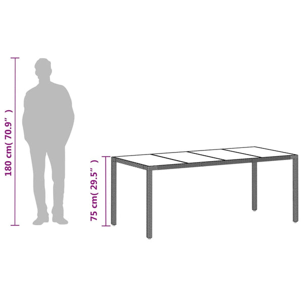 vidaXL Table de jardin avec plateau en verre Gris clair 190x90x75 cm Résine tressée
