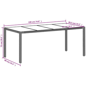 vidaXL Table de jardin avec plateau en verre Gris clair 190x90x75 cm Résine tressée