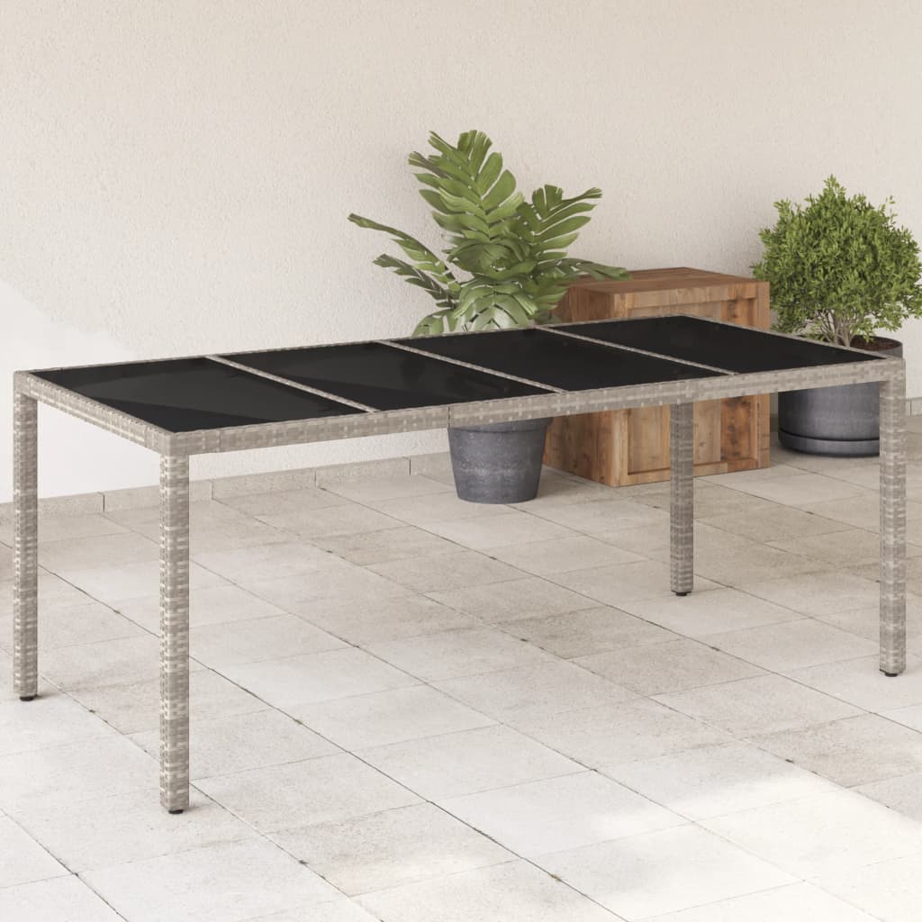 vidaXL Table de jardin avec plateau en verre Gris clair 190x90x75 cm Résine tressée