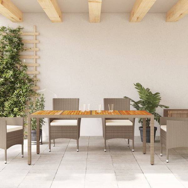 Beiger Gartentisch 190x90 cm Poly Rattan Akazie