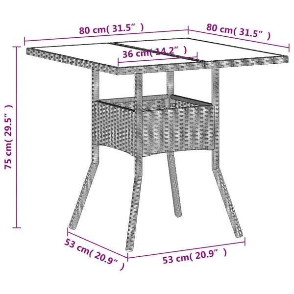 Gartentisch Poly Rattan Hellgrau 80x80 cm