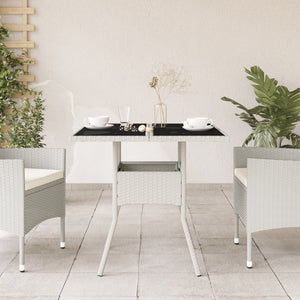 Weißer Gartentisch mit Glasplatte 80x80 cm