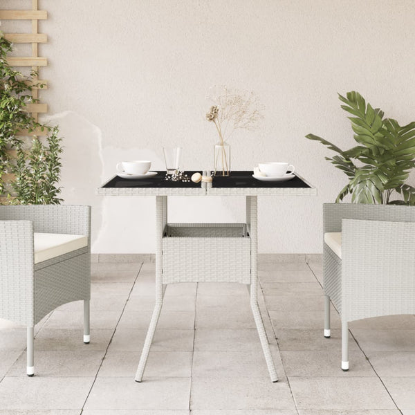Weißer Gartentisch mit Glasplatte 80x80 cm