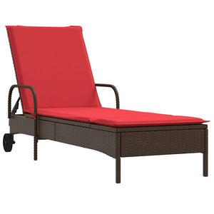 Sonnenliege Braun Poly Rattan mit Kissen & Rollen