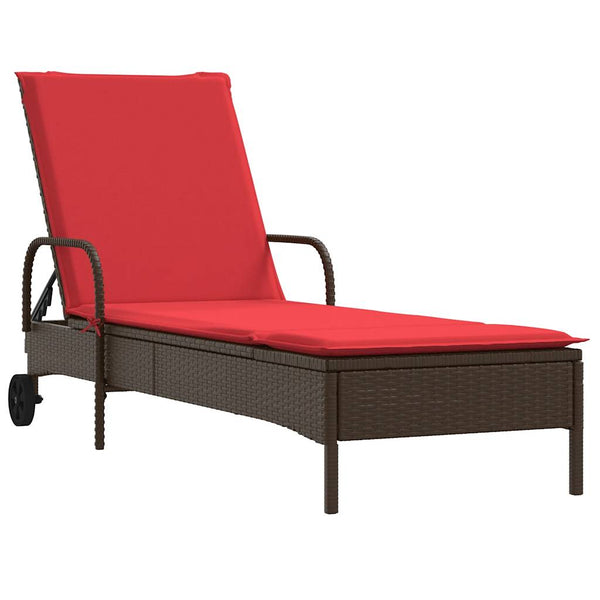 Sonnenliege Braun Poly Rattan mit Kissen & Rollen