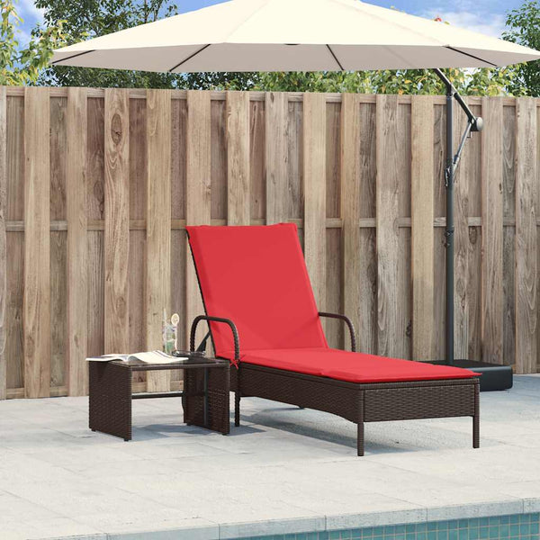 Sonnenliege Braun Poly Rattan mit Kissen & Rollen