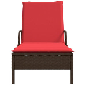 Sonnenliege Braun Poly Rattan mit Kissen & Rollen